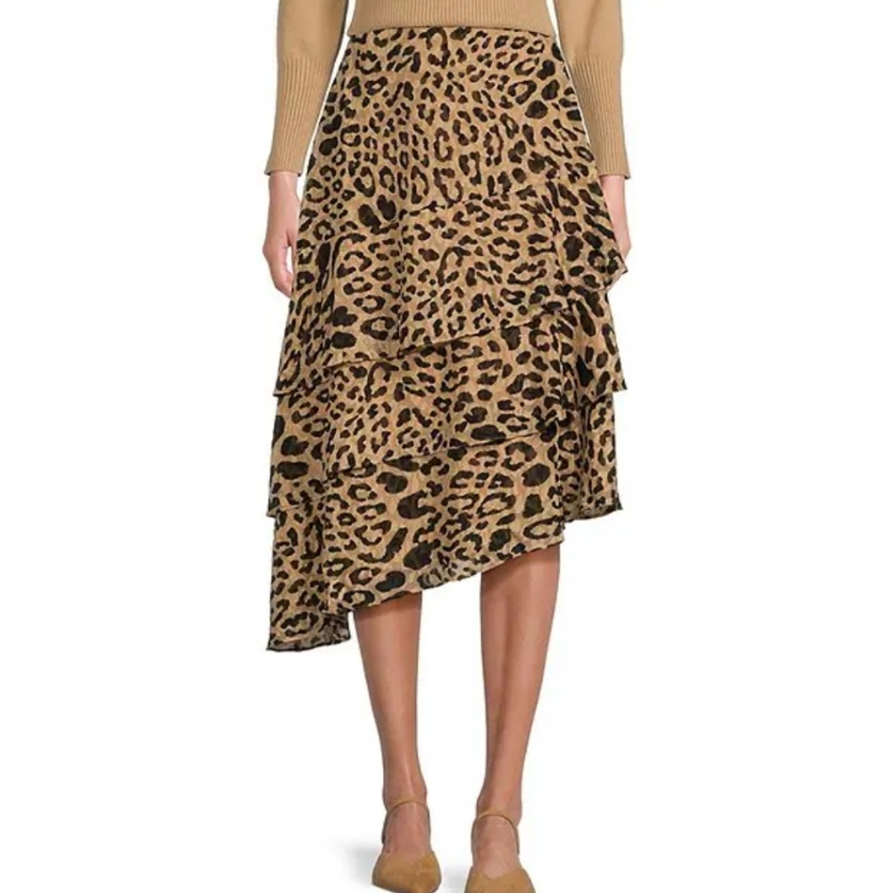 SUGARLIPS Leopard Asymmetrical Hem Midi Skirt Medium